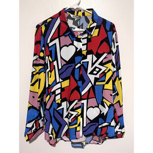 NWT Big Dart Pop Art Blouse Women’s XL Colorful Retro Abstract Hearts Shirt NEW